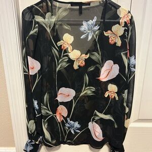 White House Black Market Black Floral Blouse